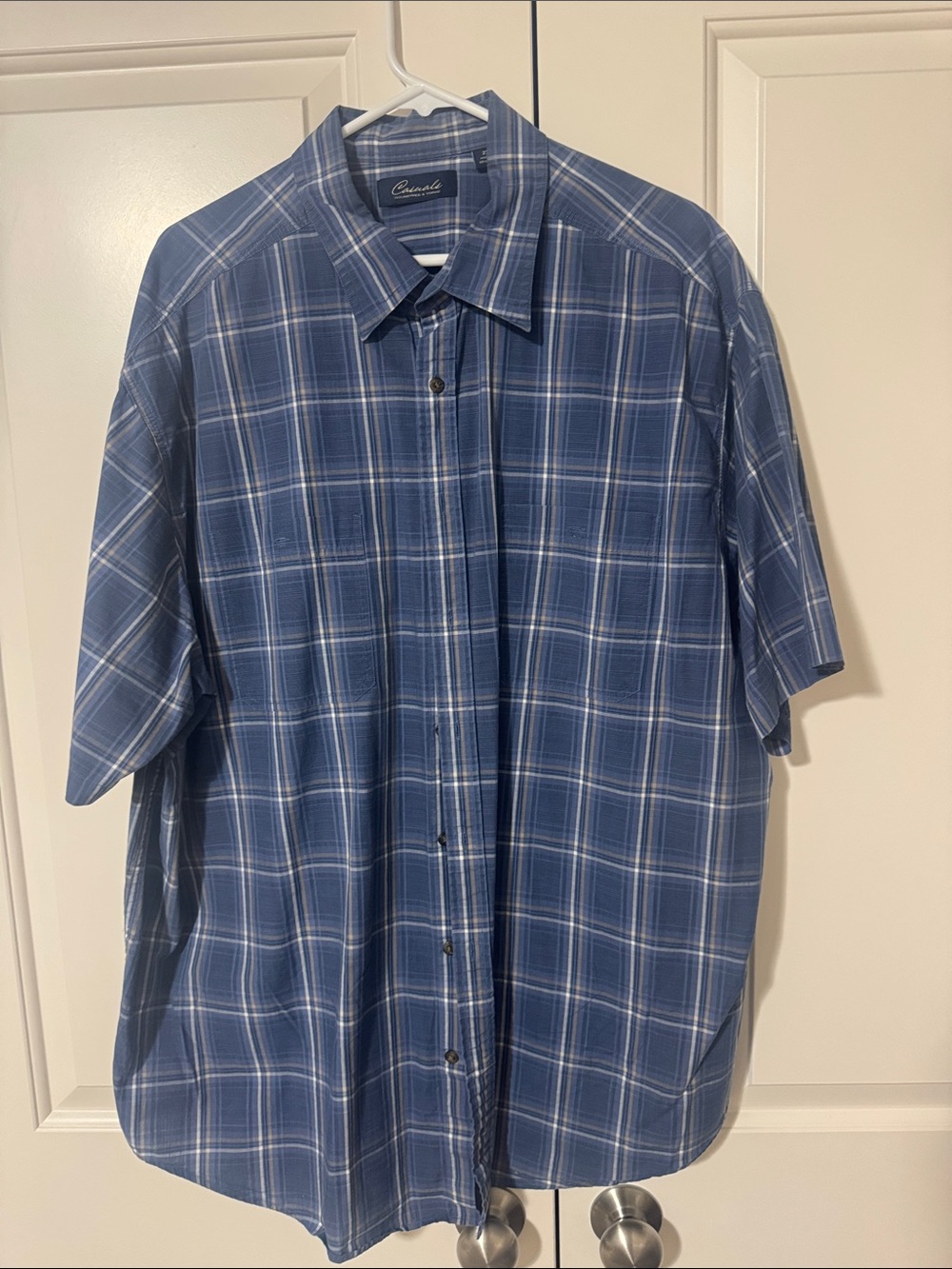 Roundtree & Yorke Blue Plaid Short-Sleeve Button-Down Shirt size 2X